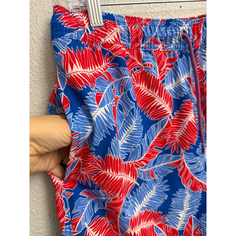 Members Mark Mens Resort Swim Trunks Red Blue Tropical Palm Leaf Medium Beach - Picture 2 of 6